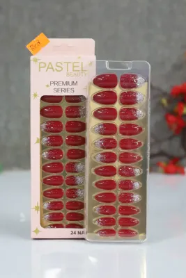 Pastel Beauty False Nails Glittery Red-24pcs